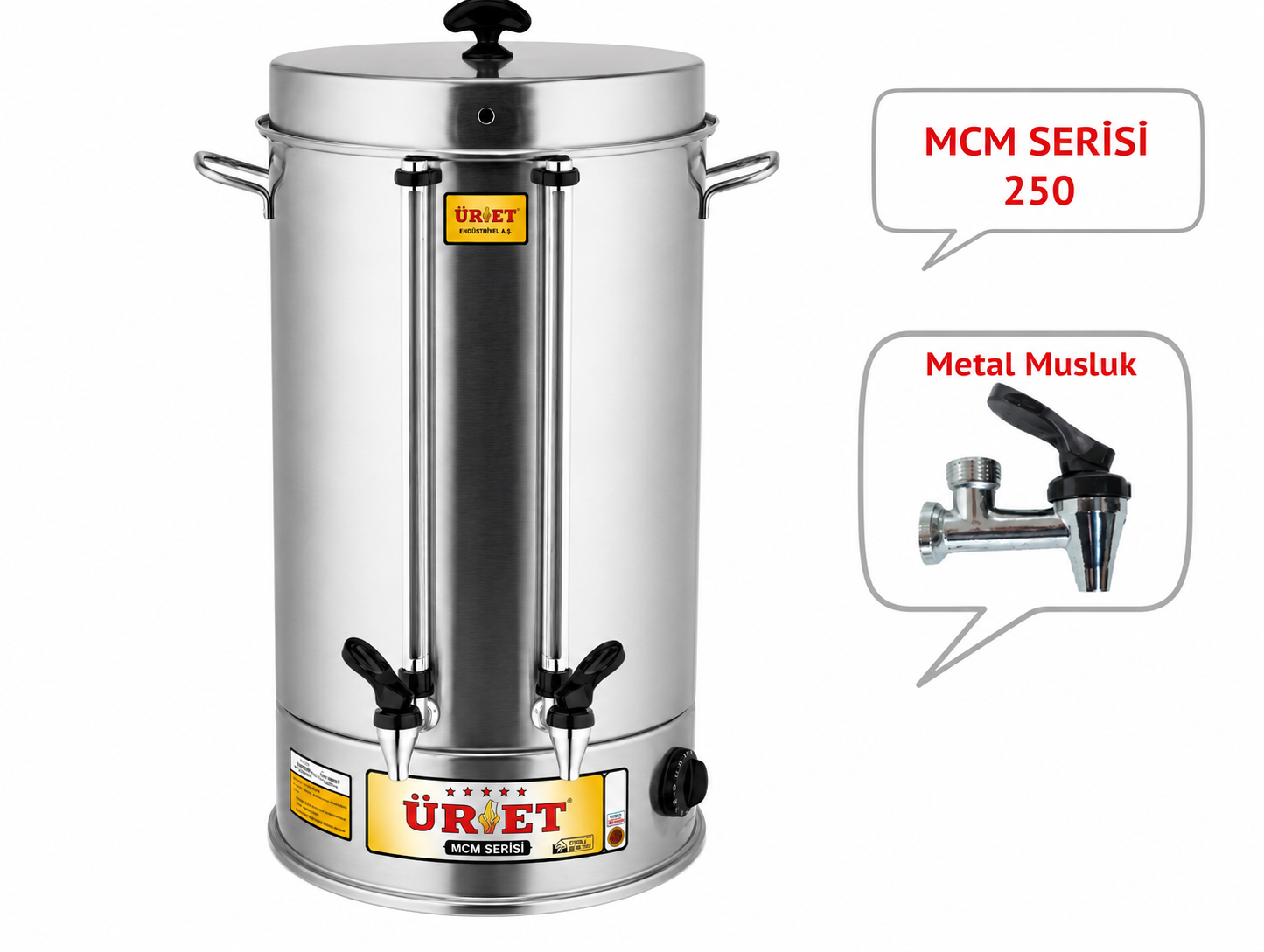 Üret MCM 250 25 Litre 250 Bardak Kapasiteli Metal Musluklu Çay Makinesi Paslanmaz Çelik